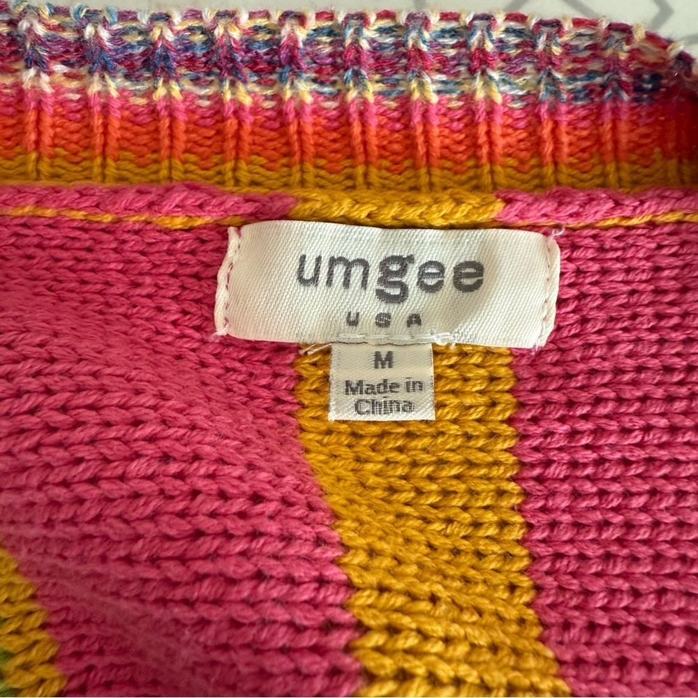 Umgee Multicolor Striped Cardigan Size Medium Boho Hippie Festival Colorful Cozy - Picture 5 of 6